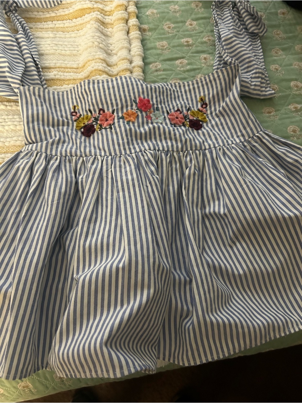 Blue & White Striped Floral-Embroidered women’s Tank Top